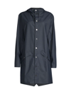 Rains Waterproof Hooded Long Rain Jacket In Navy
