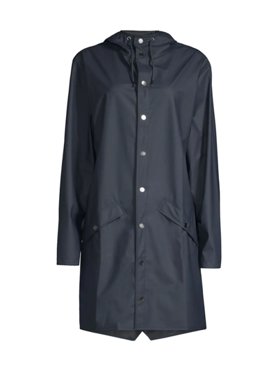 Rains Waterproof Hooded Long Rain Jacket In Navy