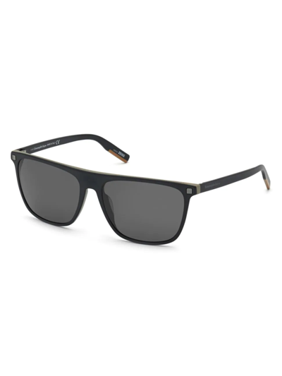 Zegna 58mm Rectangular Sunglasses In Black