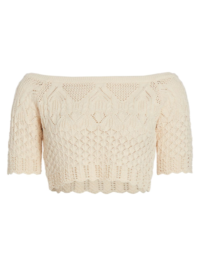 Ba&sh Jensen Off-the-shoulder Cropped Sweater In Off White