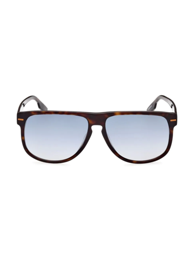 Zegna Men's Keyhole-bridge Rectangle Sunglasses In Brown/blue