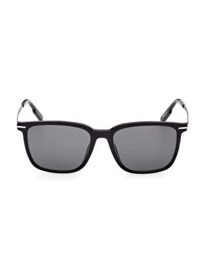 Zegna Men's Solid-lens Square Sunglasses In Black/smoke