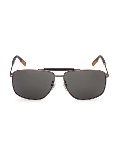 Zegna 62mm Rectangular Metal Sunglasses In Grey
