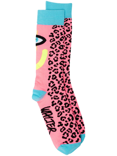 Walter Van Beirendonck Animal-pattern Socks In Pink