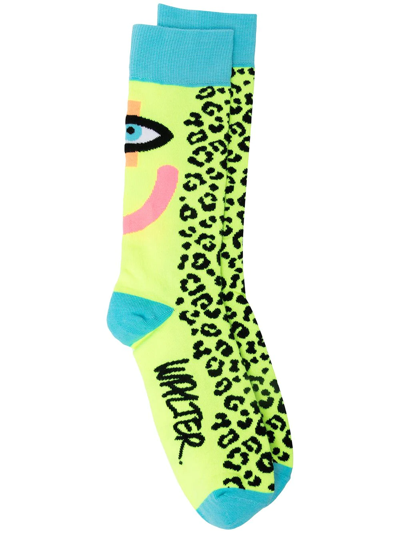 Walter Van Beirendonck Animal-print Socks In Yellow