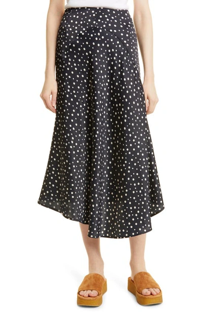 Vince Polka Dot Silk Midi-skirt In Deep Marine