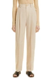 Vince Pleated-front Tapered High-waist Trousers In Pale Fawn Milk