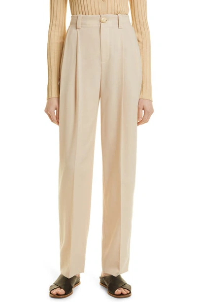 Vince Pleated-front Tapered High-waist Trousers In Beige