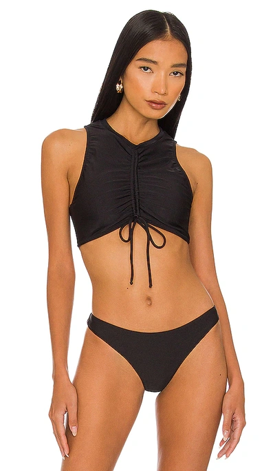 Something Navy Cinched Front Bikini Top In Black