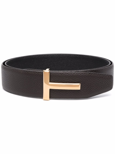Tom Ford T-logo Reversible Grained-leather Belt In Brown