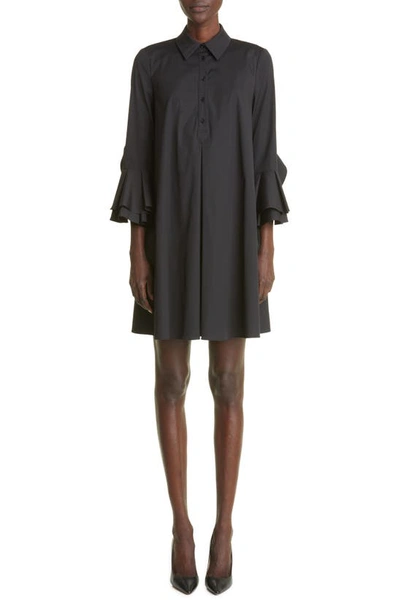 Carolina Herrera Cascading Ruffle Stretch Cotton Henley Dress In Black