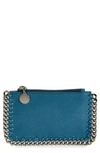Stella Mccartney 'small Falabella' Faux Leather Zip Card Case In Peacock