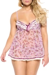 Black Bow 'ruffles Galore' Underwire Chemise & Hipster Briefs In Lavender Picnic
