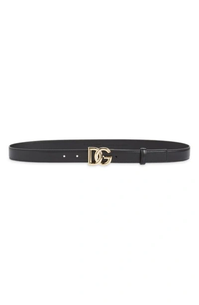 Dolce & Gabbana Dg Logo Leather Belt In Black