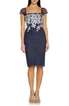 Adrianna Papell Metallic Floral Embroidered Cocktail Sheath Dress In Multi