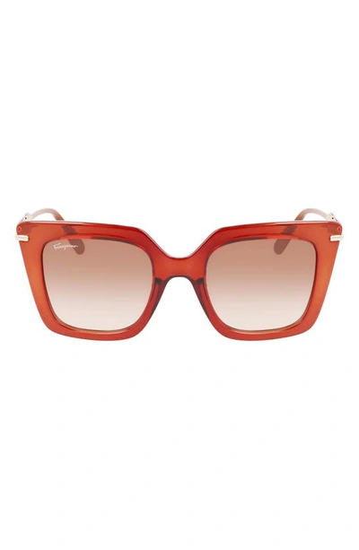 Ferragamo Gancini 51mm Rectangular Sunglasses In Transparent Brown