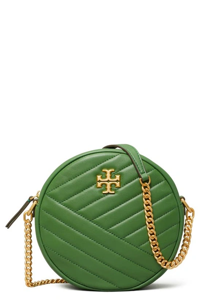 Tory Burch Kira Chevron Quilted Leather Circle Crossbody Bag In Arugula / 59 Rolled Brass