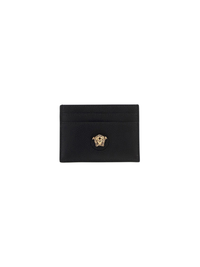 Versace Medusa Leather Card Holder In Black