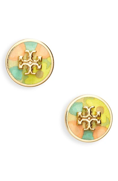 Tory Burch Kira 18k Gold-plated & Enamel Circle-stud Earrings In Tory Gold Blosso