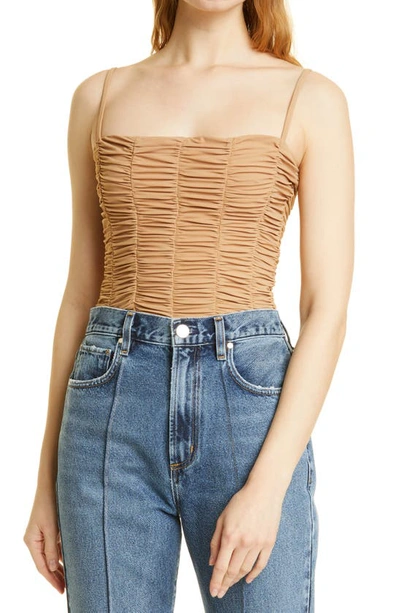 Goldsign The Ezra Shirred Bodysuit In Tan