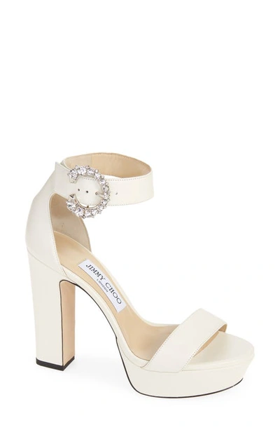 Jimmy Choo White Mionne 120 Leather Platform Sandals In Latte/kristall