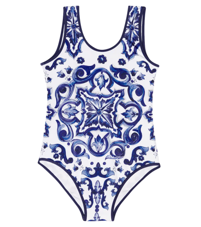 Dolce & Gabbana Kids' Girl's Mediterraneo Majolica One-piece Swimsuit In Blue