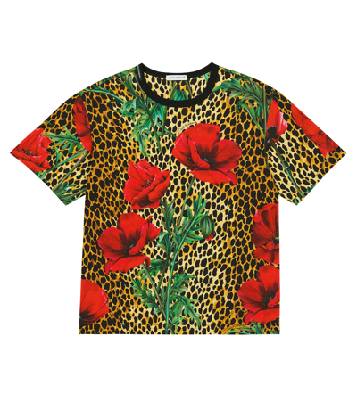 Dolce & Gabbana Ocelot & Poppy Print Cotton Jersey T-shirt In Hk3qg Papaveri F.ocelot