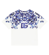 Dolce & Gabbana Printed Cotton Jersey T-shirt W/ Logo In Tris Maioliche F.bco