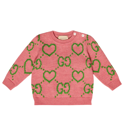 Gucci Pink Jumper For Baby Girl With Double Gg In Rosa