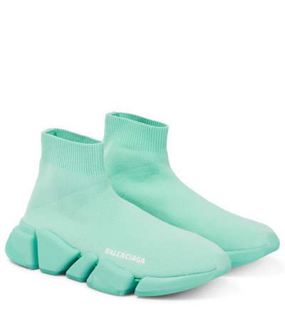 Balenciaga Speed 2.0 Logo Knit Sock Sneakers In Green