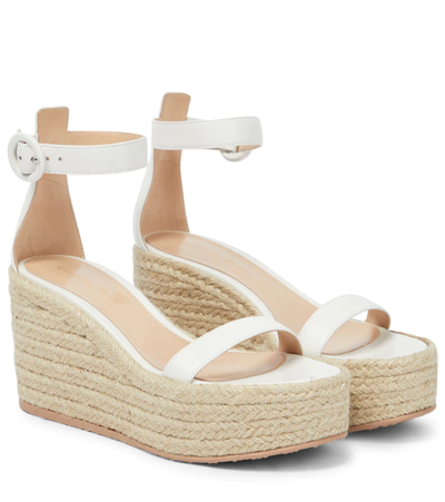 Gianvito Rossi Lambskin Ankle-strap Wedge Espadrille Sandals In White