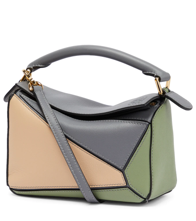 Loewe Puzzle Mini Leather Shoulder Bag In Grey