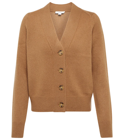 Vince Ribbed-knit Cashmere Cardigan In Brown