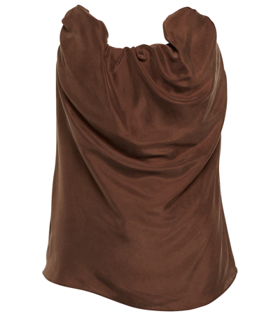 Totême Moulage Strapless Gathered Silk-satin Top In Saddle Brown