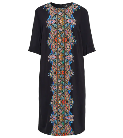 Etro Abstract-print Knee-length Dress In Nero