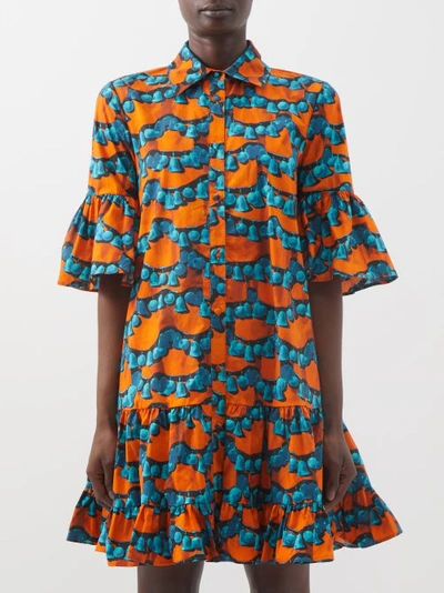 La Doublej Choux Printed Cotton-poplin Mini Dress In Orange Print