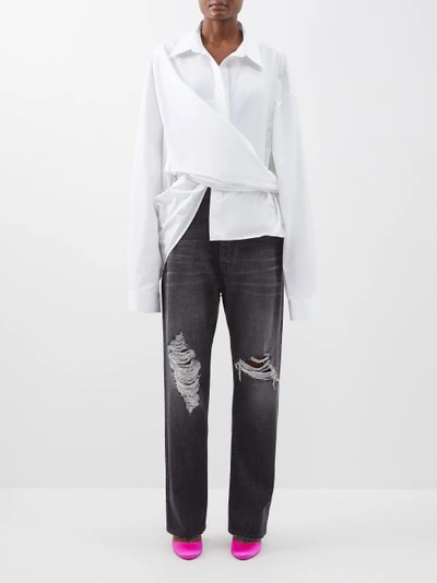 Balenciaga Wrap-effect Cotton-polin Shirt In White