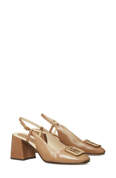 Tory Burch Leather Medallion Slingback Pumps In Almond Flour