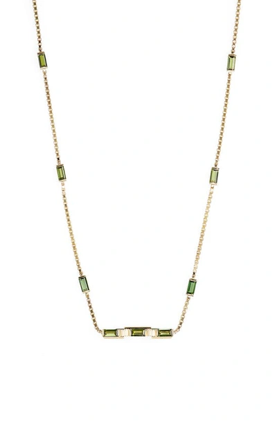 Gucci Link To Love Baguette Tourmaline Necklace In Gold