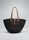 Saint Laurent Panier Medium Raffia Ysl Tote Bag In Noir