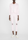 L Agence Janelle Slim Cropped Jean Jacket With Raw Hem In Soft Pink