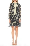 Alexia Admor Drop Waist Tie Neck Long Sleeve Dress In Black White Floral