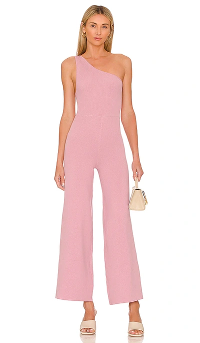 Free People Waverly One-shoulder Rib Jumpsuit In Pink