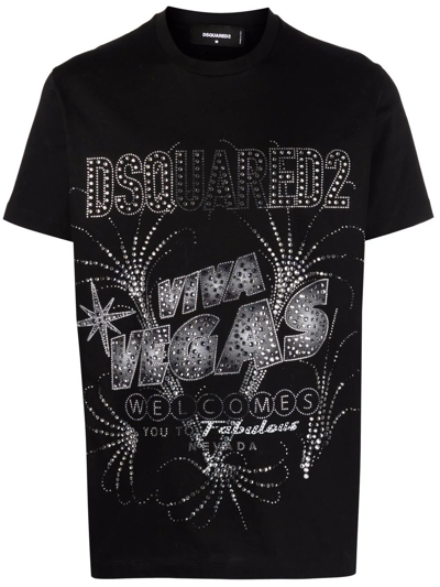 Dsquared2 Viva Vegas Black Embellished Cotton T-shirt