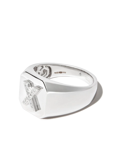 Shay 18k White Gold X Diamond Signet Ring In Silver