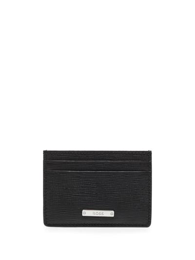 Hugo Boss Logo-plaque Leather Cardholder In Schwarz