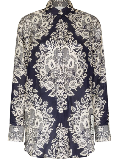 Zimmermann Blue Pattie Paisley Print Silk Shirt In Navy Baroque Floral