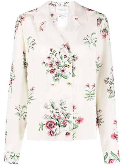 Giambattista Valli Floral-print Double-breasted Shirt In White