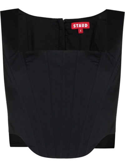 Staud Alice Asymmetric Hem Crop Top In Black