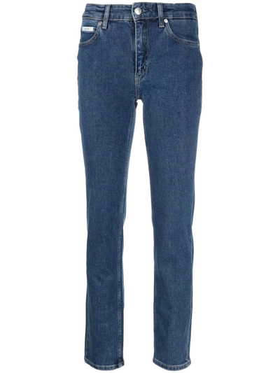 Calvin Klein Mid-rise Slim-fit Jeans In Blau